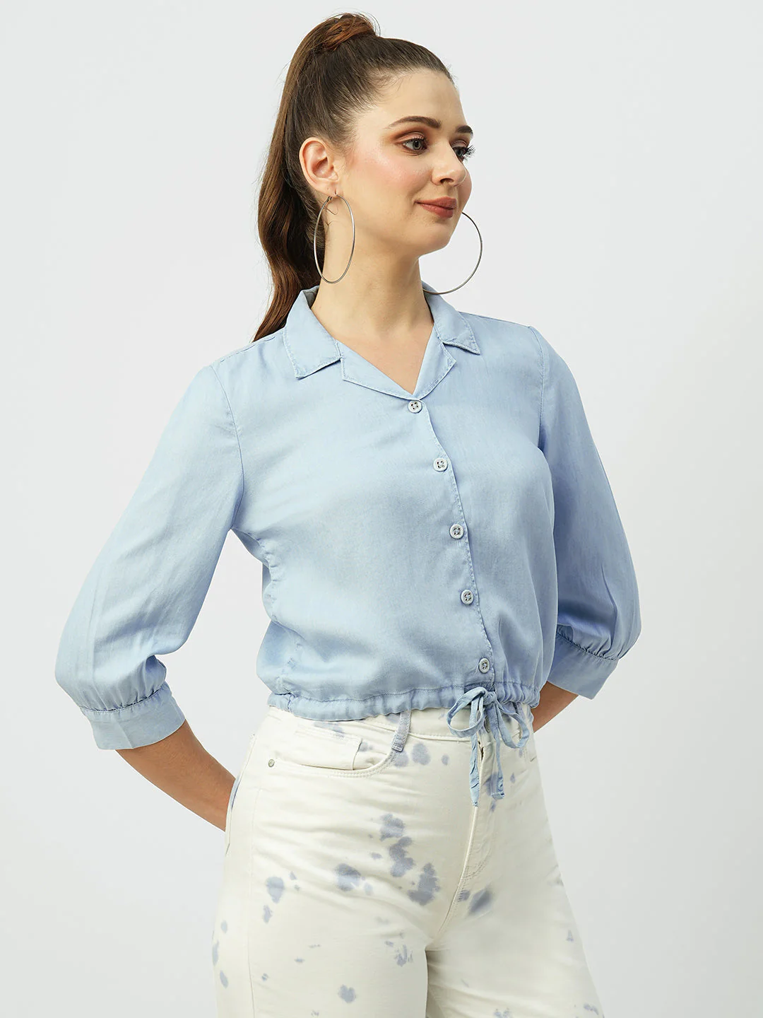 Women Light Blue Slim Shirt - Image 3