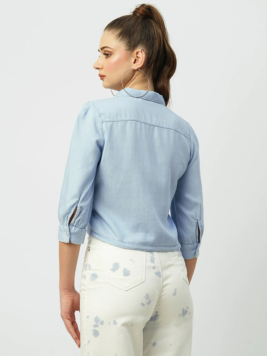 Women Light Blue Slim Shirt - Image 4