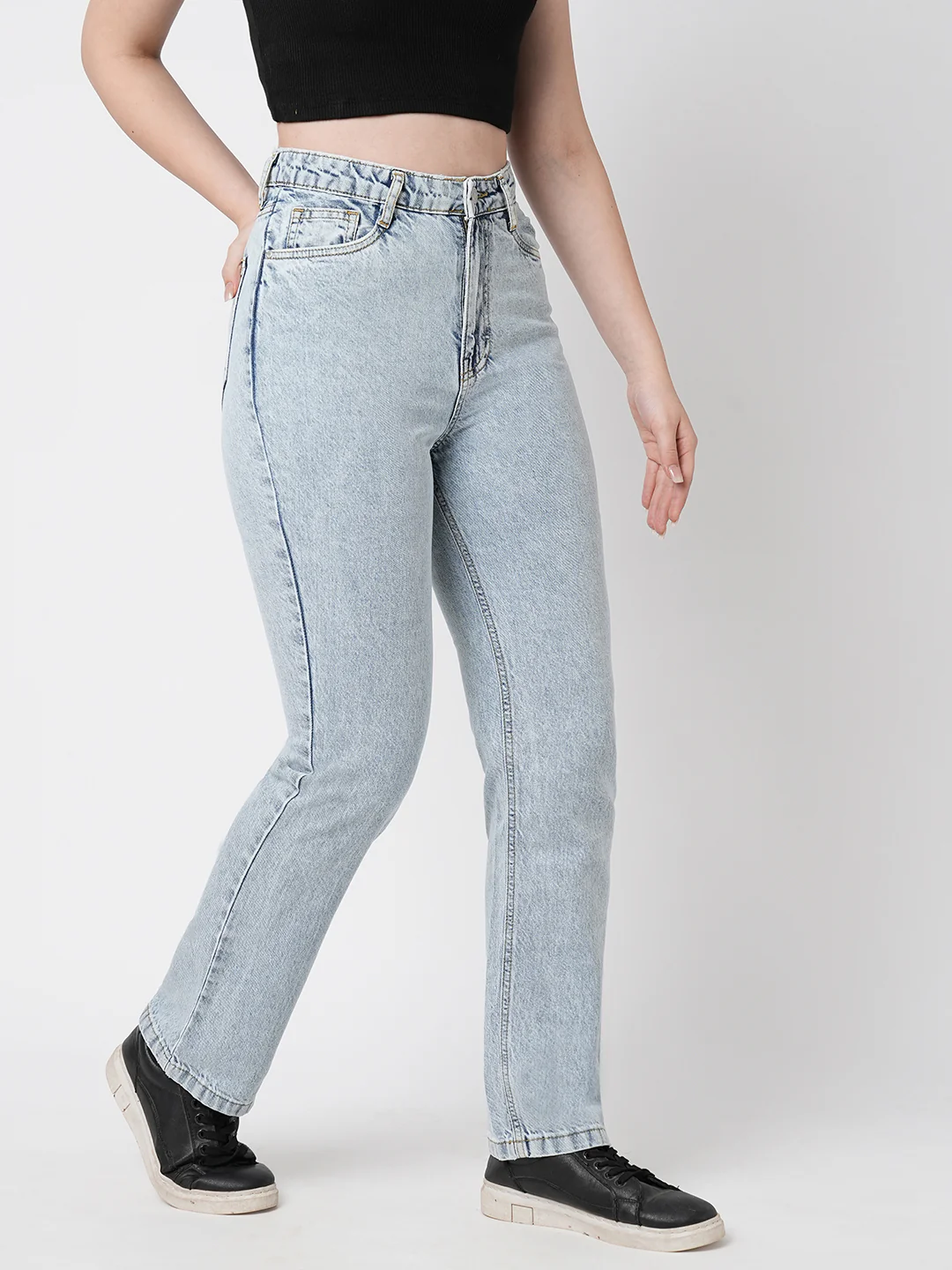 Women Light Blue Slim Straight Jeans - Image 6