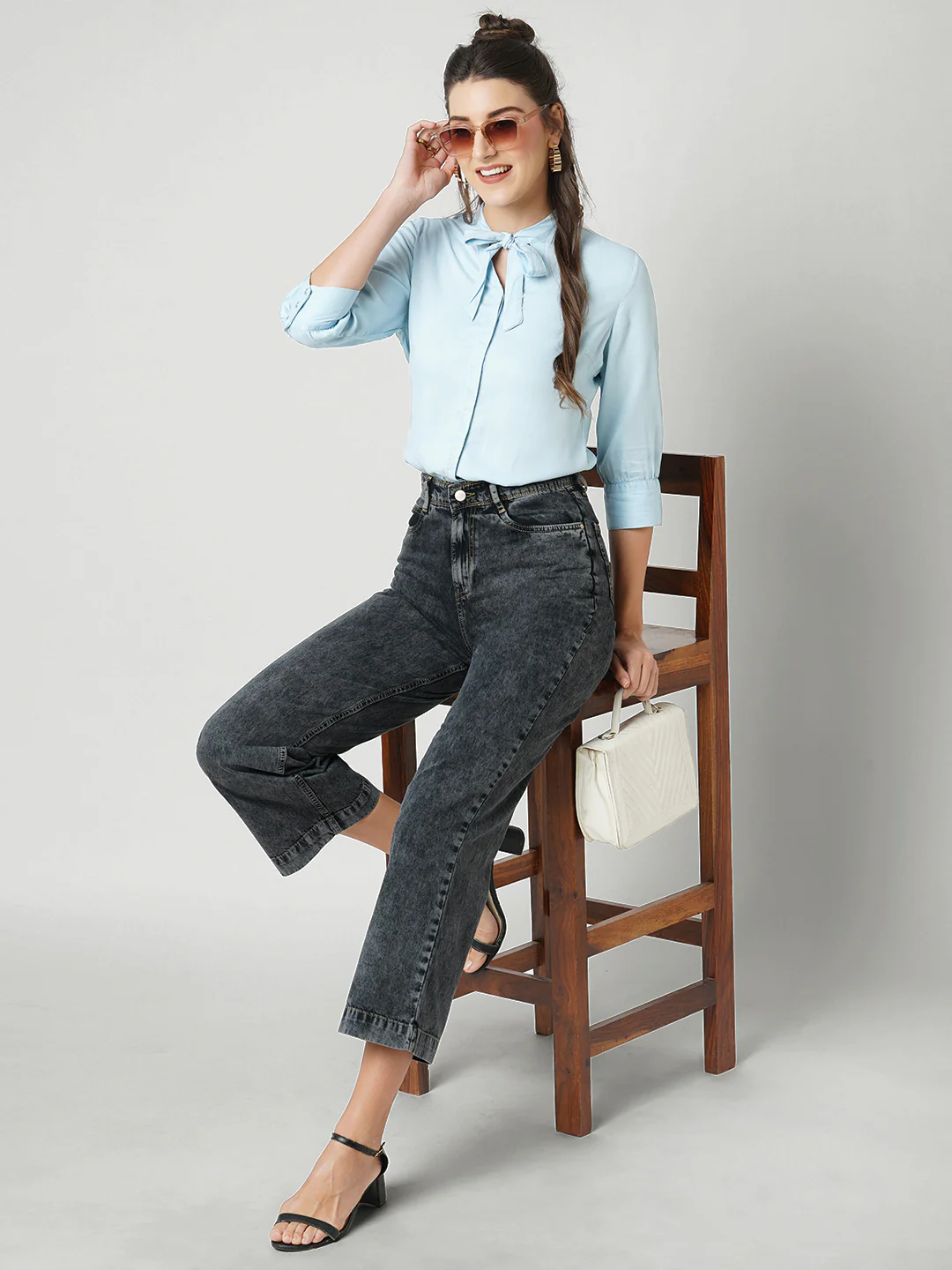 Women Light Blue Slim Top