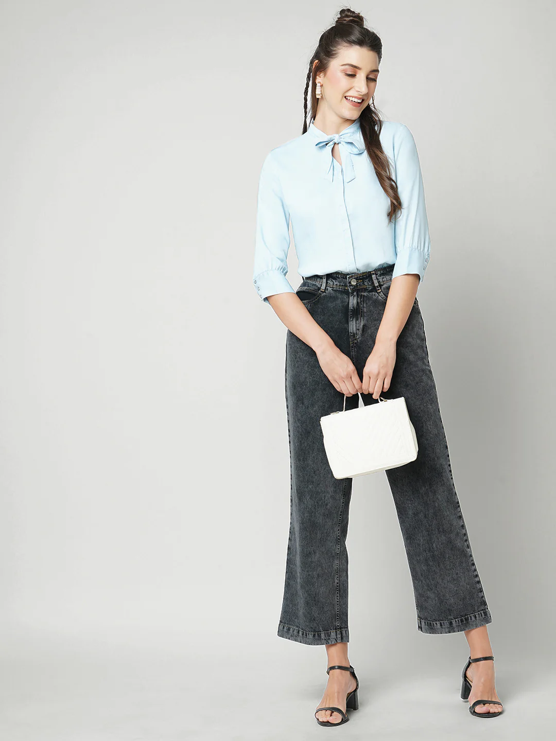 Women Light Blue Slim Top - Image 4