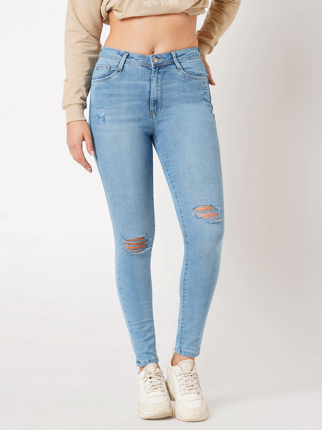 Women Light Blue Super High-Rise Super Skinny Jeans - Image 2