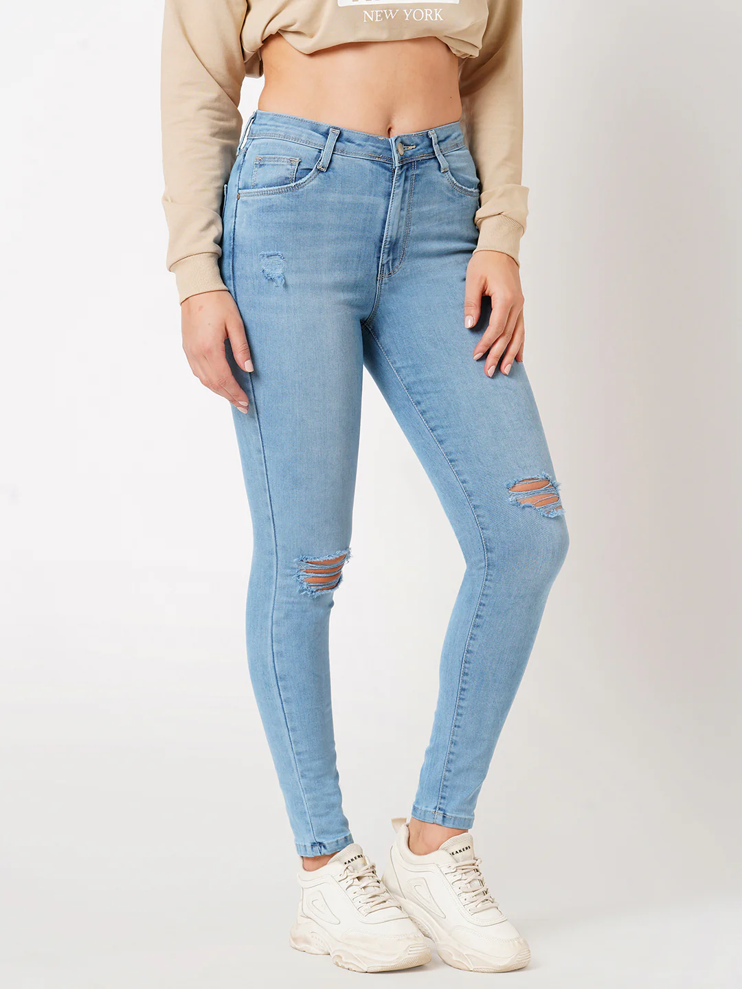Women Light Blue Super High-Rise Super Skinny Jeans - Image 6