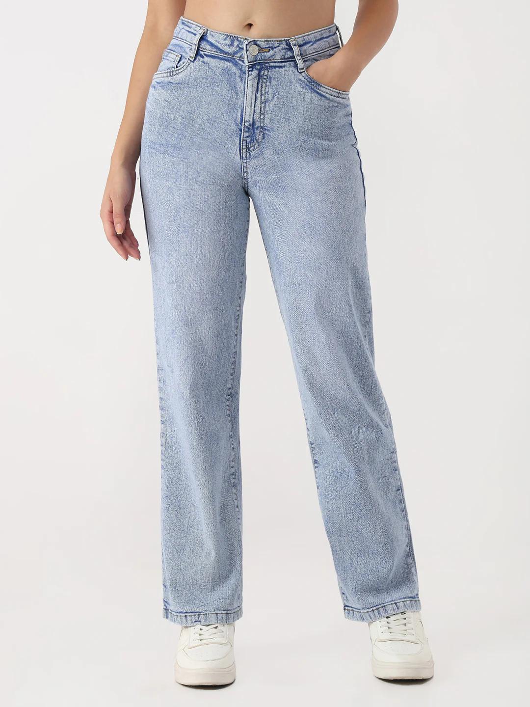 Women Light Blue Wide Leg Jeans - Image 2