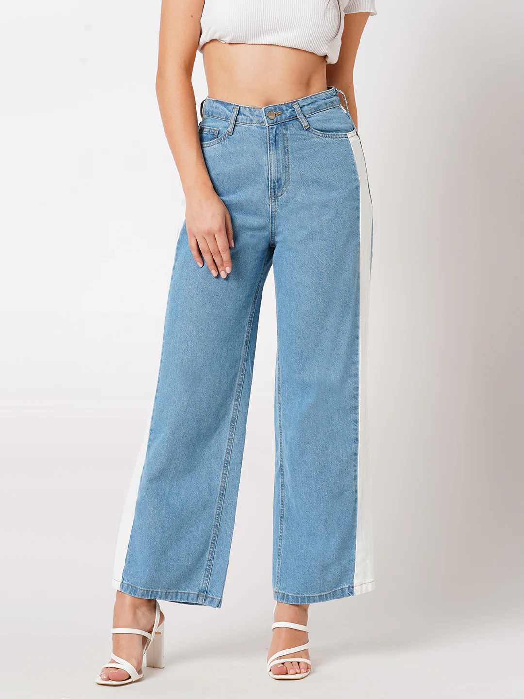 Women Light Blue Wide Leg Jeans - Image 2