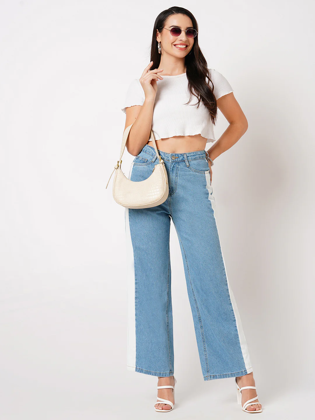 Women Light Blue Wide Leg Jeans - Image 4
