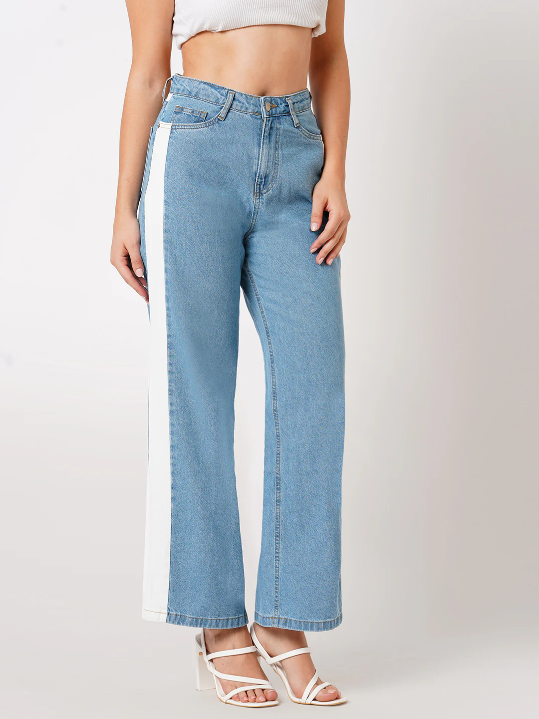 Women Light Blue Wide Leg Jeans - Image 6