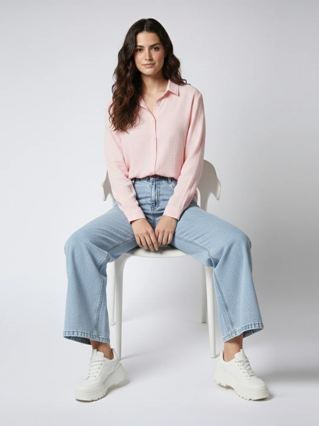 Women Light Blue Wide Leg Jeans