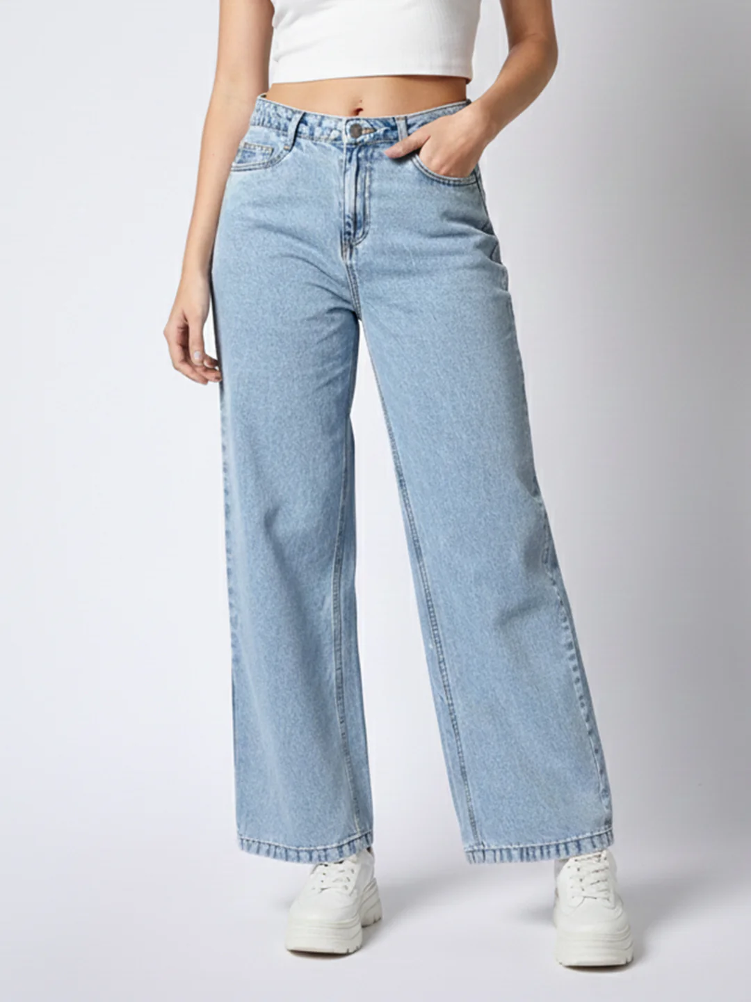 Women Light Blue Wide Leg Jeans - Image 2