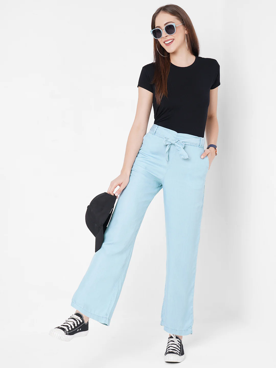 Women Light Blue Wide Leg Paper Bag