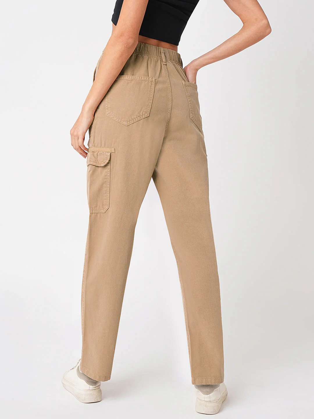 Women Light Brown High-Rise Cargo - Image 3