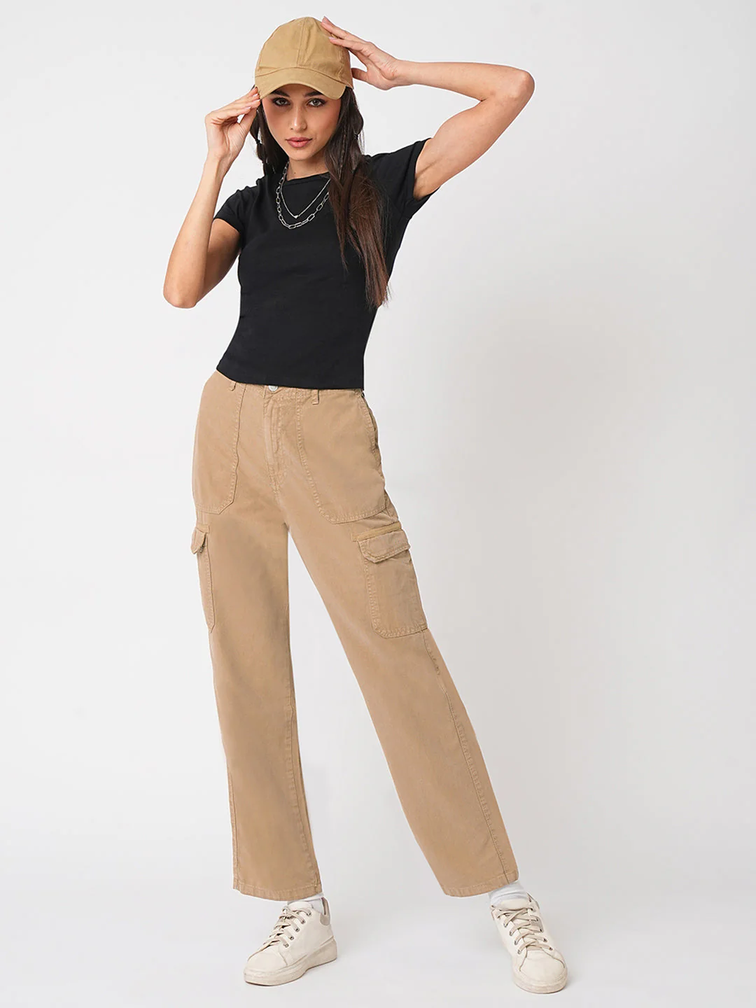 Women Light Brown High-Rise Cargo - Image 4