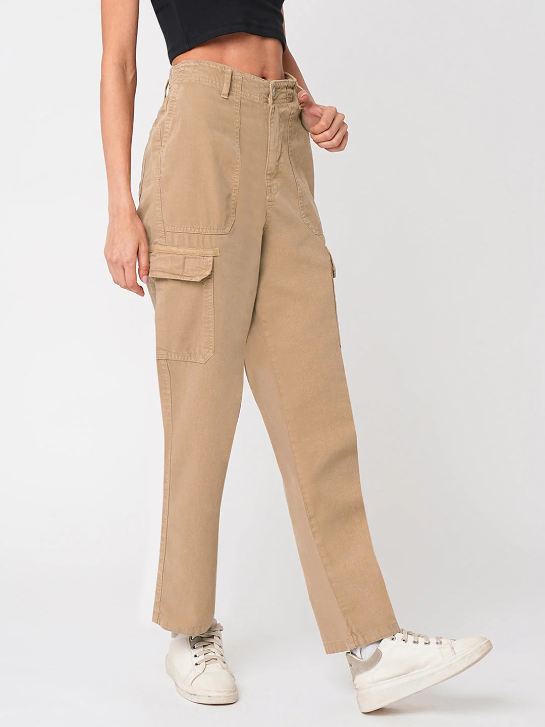 Women Light Brown High-Rise Cargo - Image 6