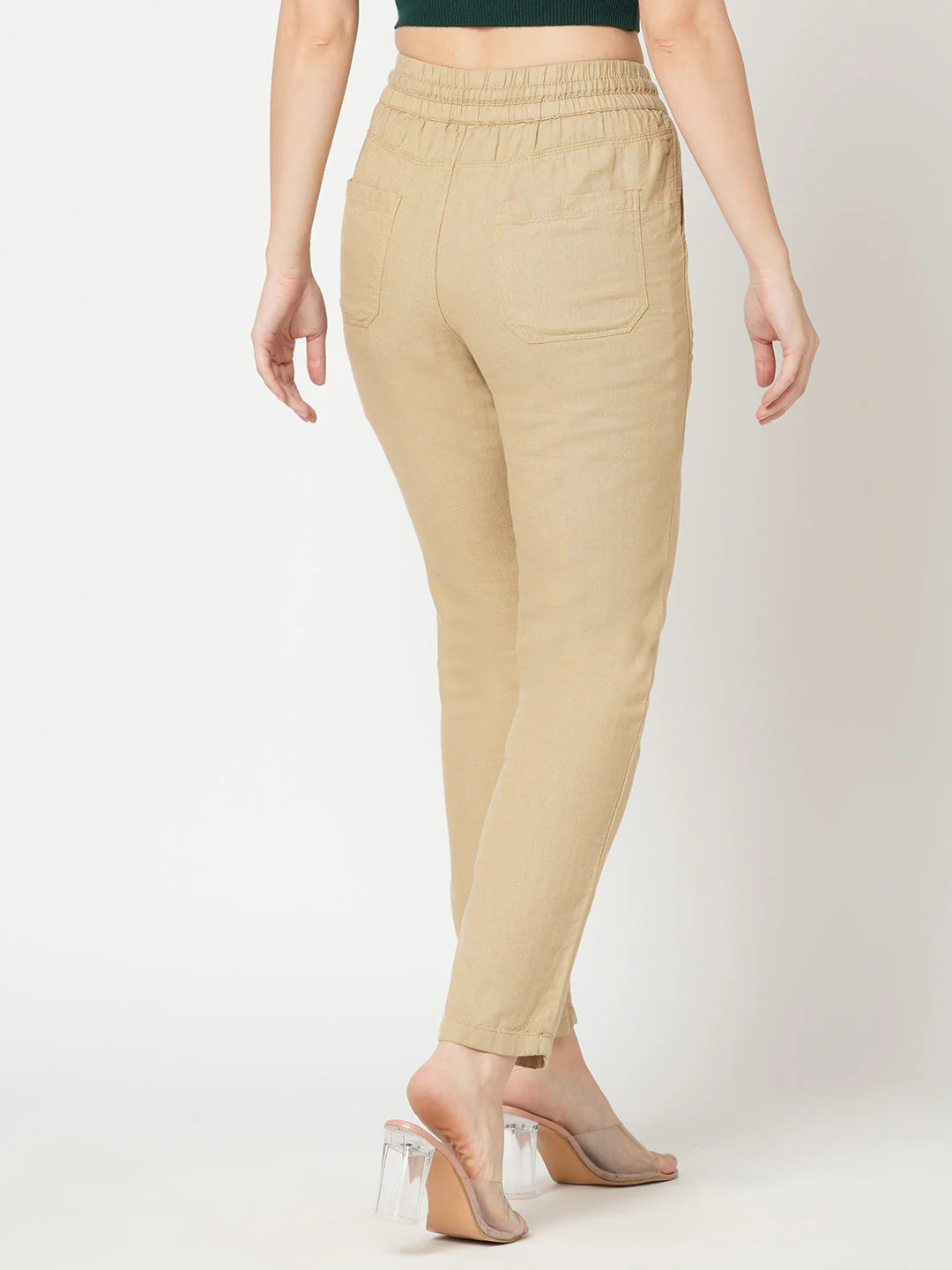 Women Light Brown High-Rise Paper Bag Pant - Image 3
