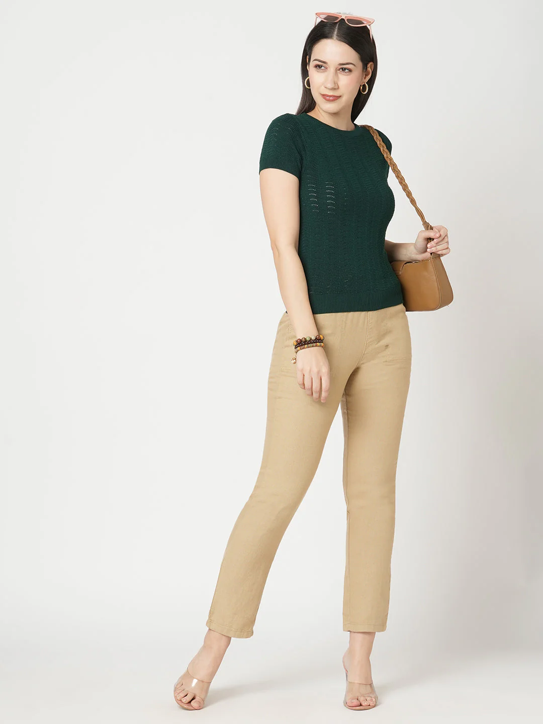 Women Light Brown High-Rise Paper Bag Pant - Image 4