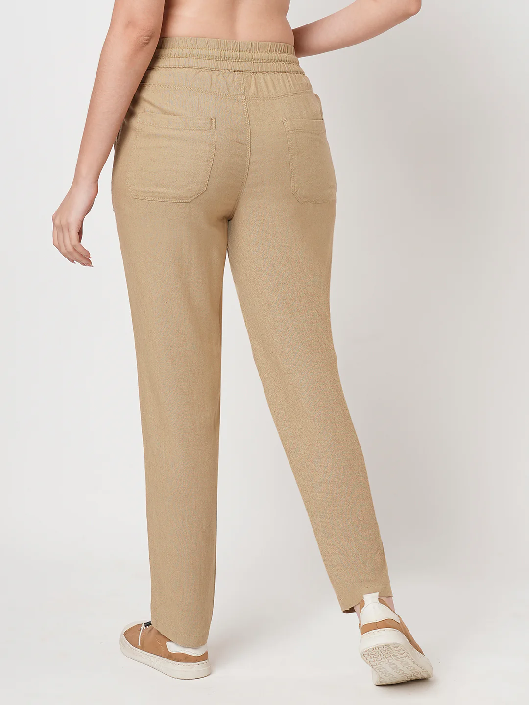 Women Light Brown High-Rise Paper Bag Pants - Image 4