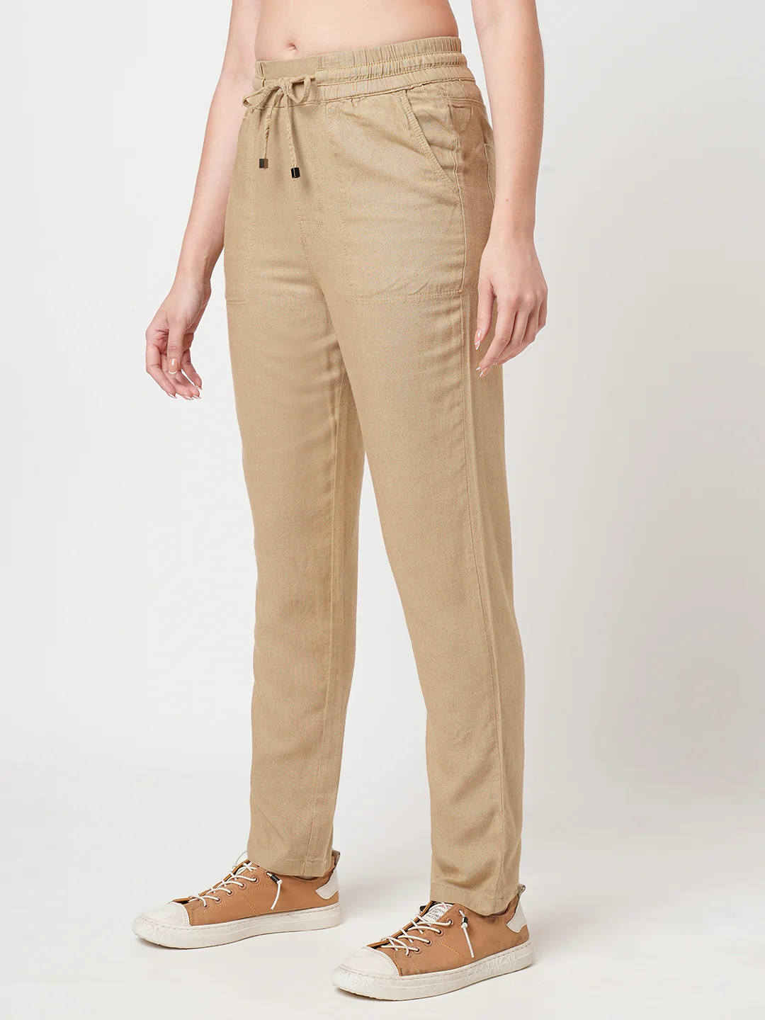 Women Light Brown High-Rise Paper Bag Pants - Image 5