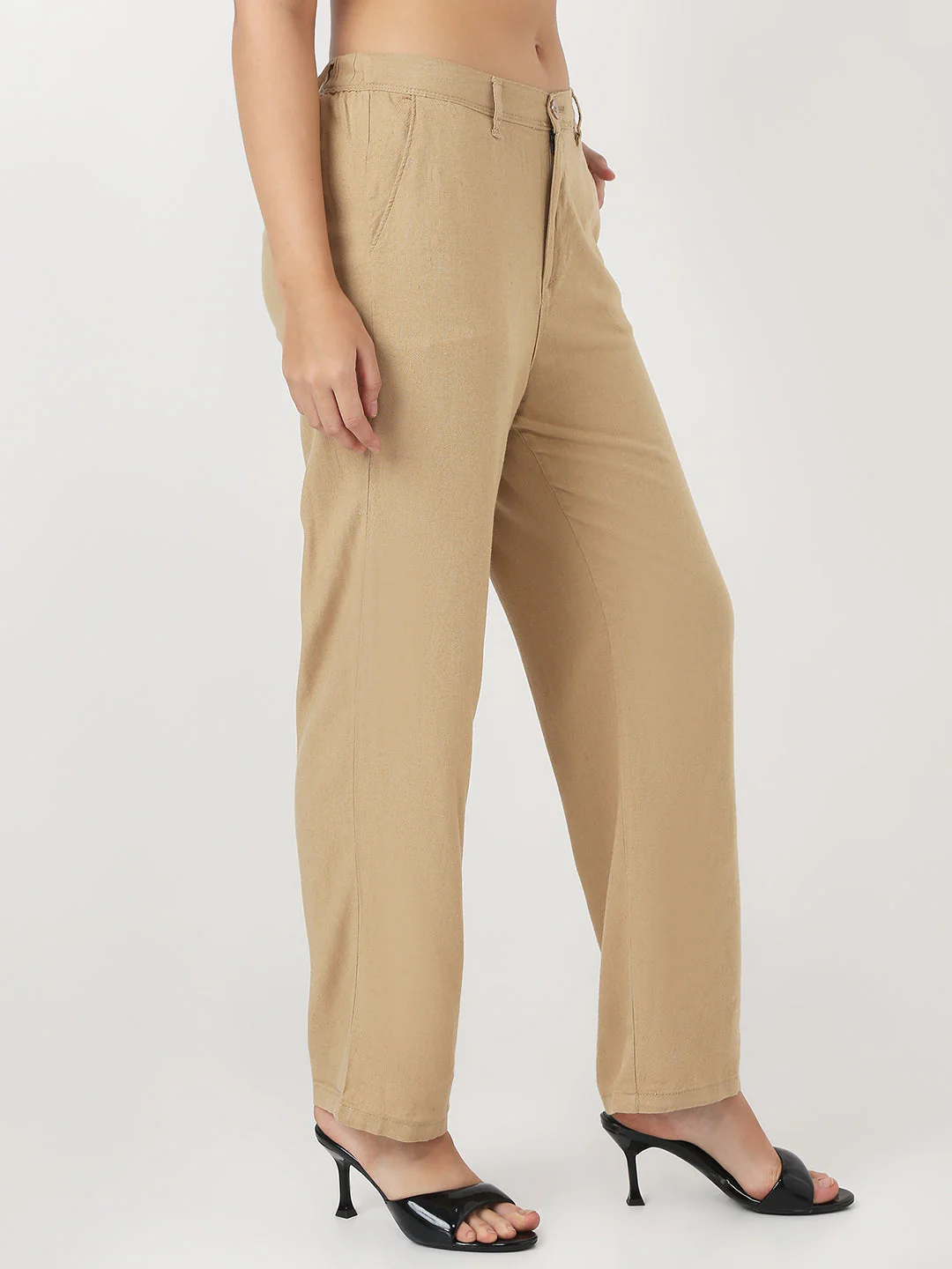 Women Light Brown Loose Straight Korean Pants - Image 4