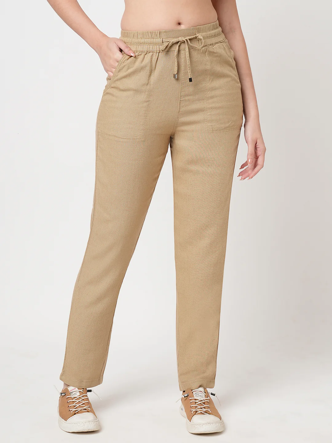 Women Light Brown Mid-Rise Paper Bag - Image 2