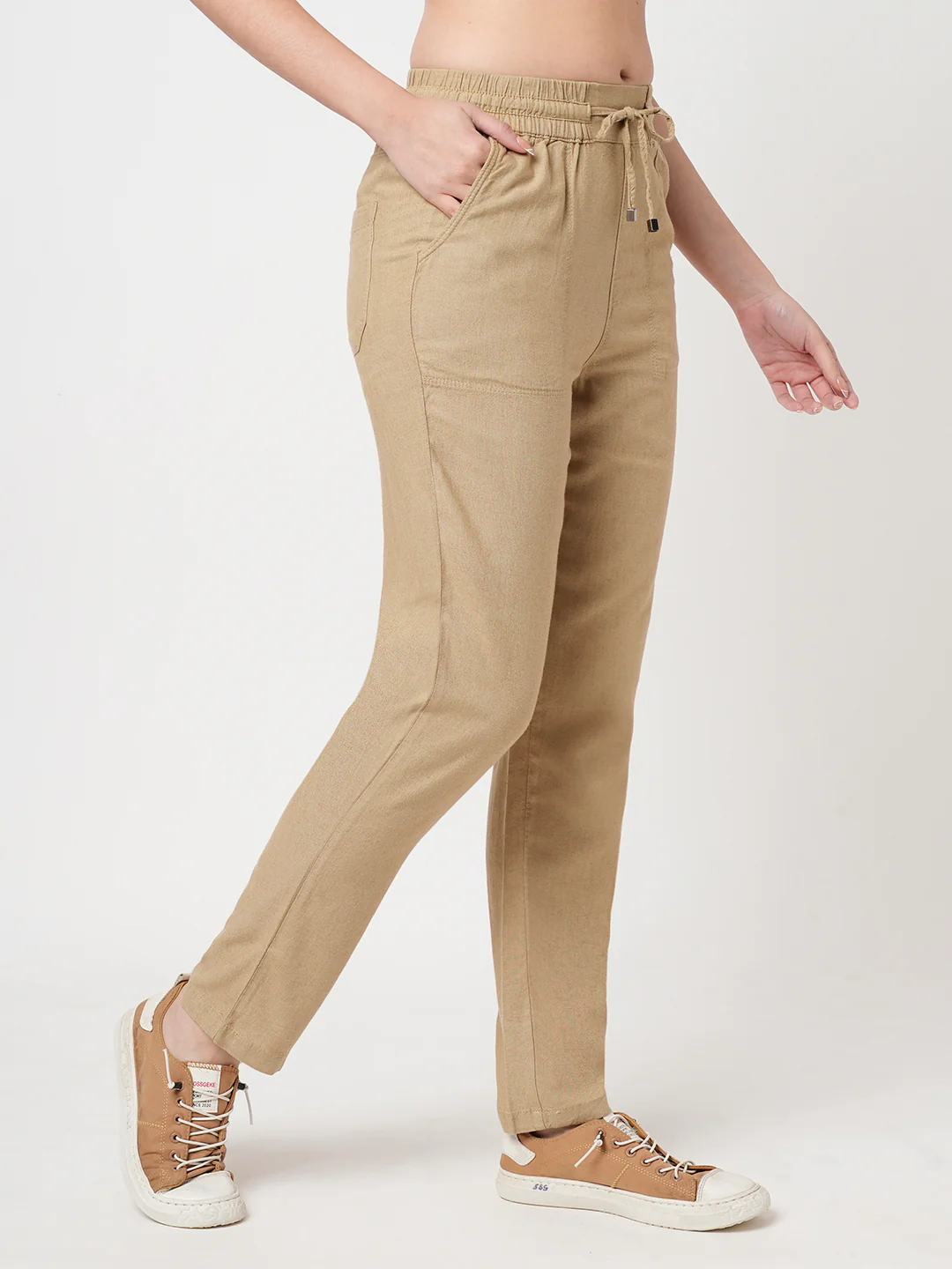 Women Light Brown Mid-Rise Paper Bag - Image 5