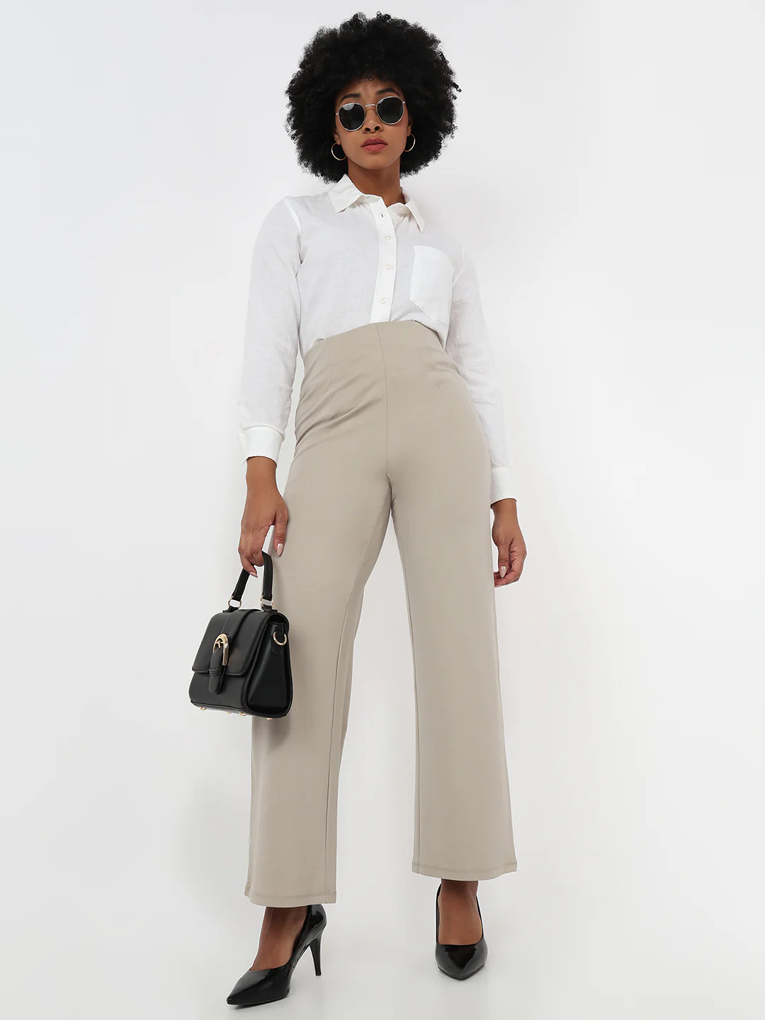 Women Light Fawn Wide Leg Treggings