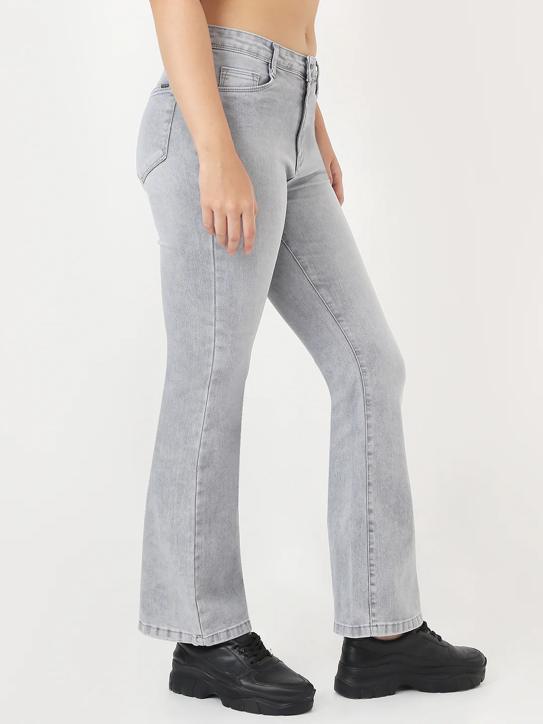 Women Light Grey High-Rise Flare Jeans - Image 5