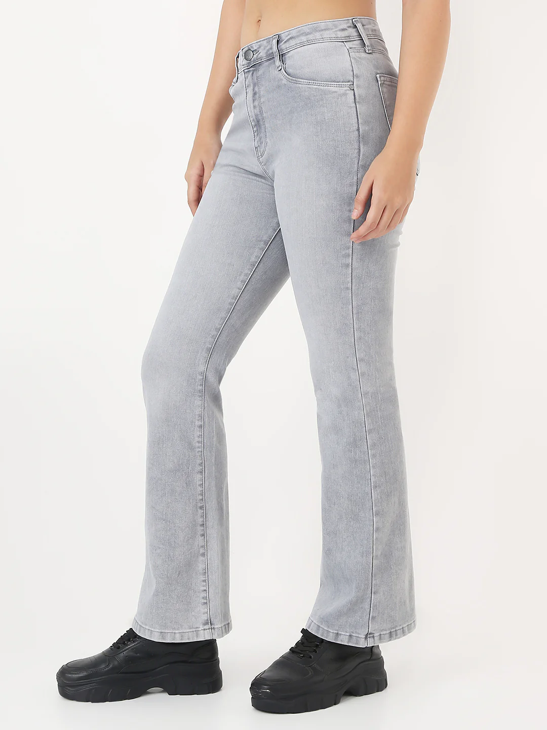 Women Light Grey High-Rise Flare Jeans - Image 7