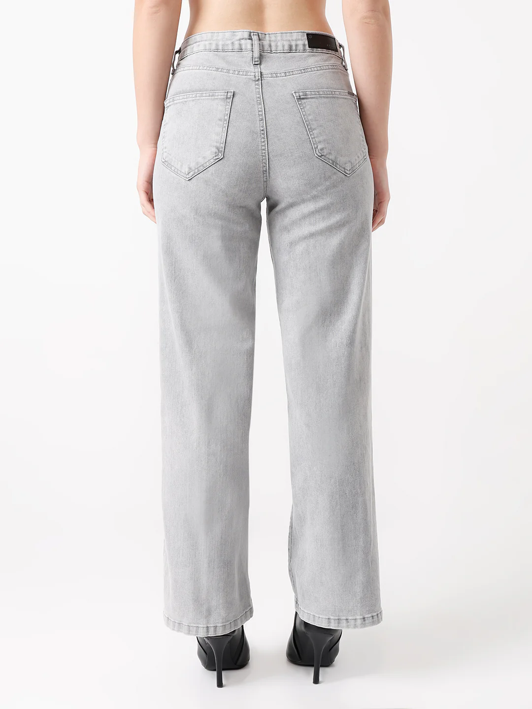 Women Light Grey High-Rise Wide Leg Jeans - Image 3