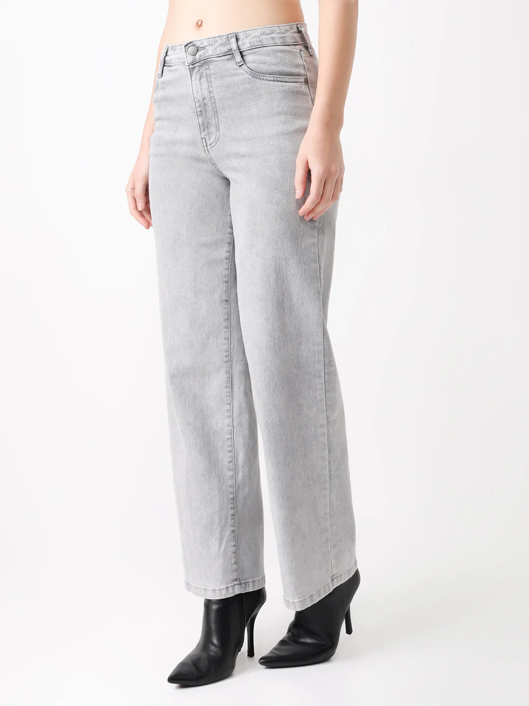 Women Light Grey High-Rise Wide Leg Jeans - Image 5