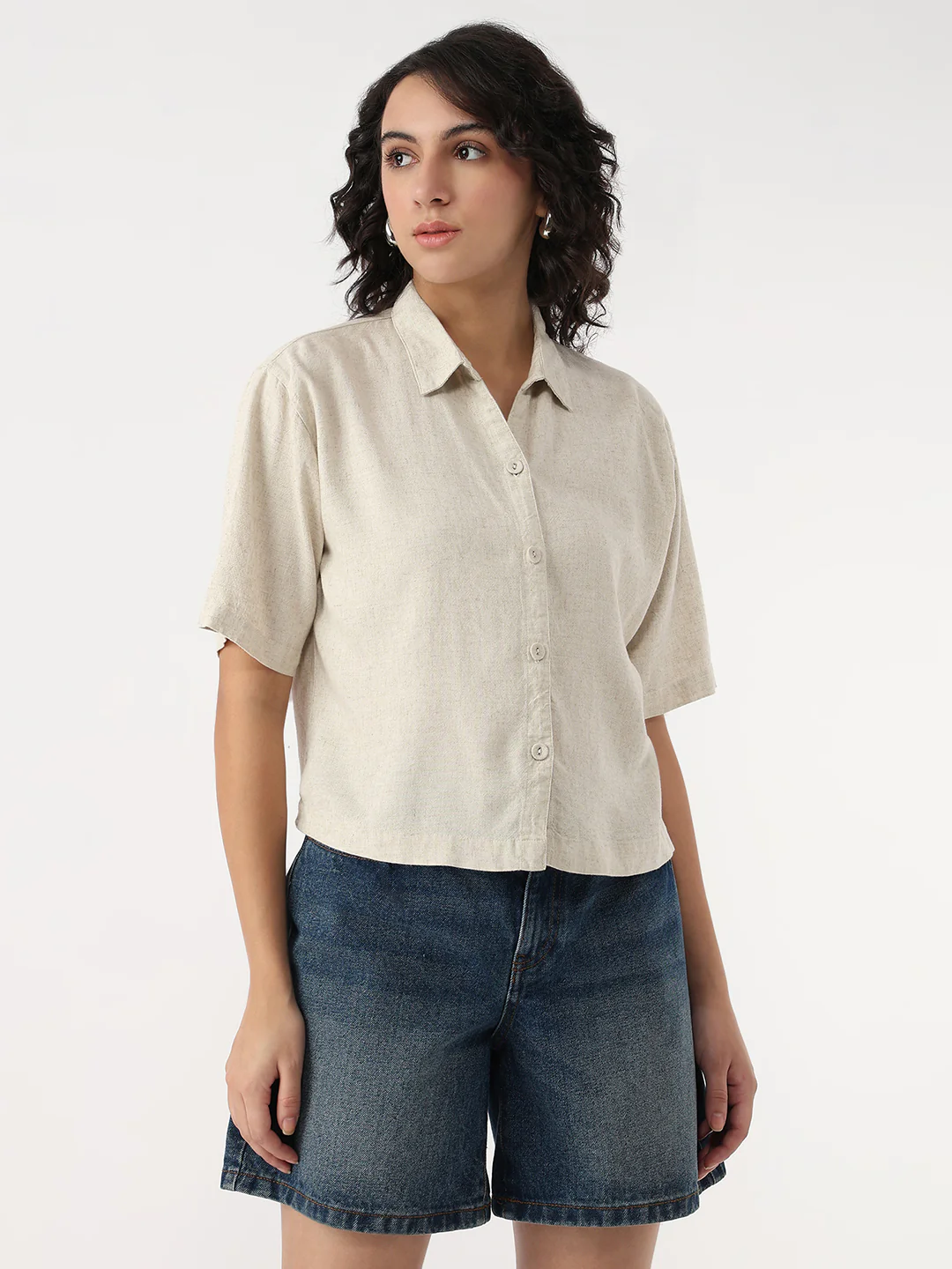 Women Light Natural Crop Shirt - Image 2