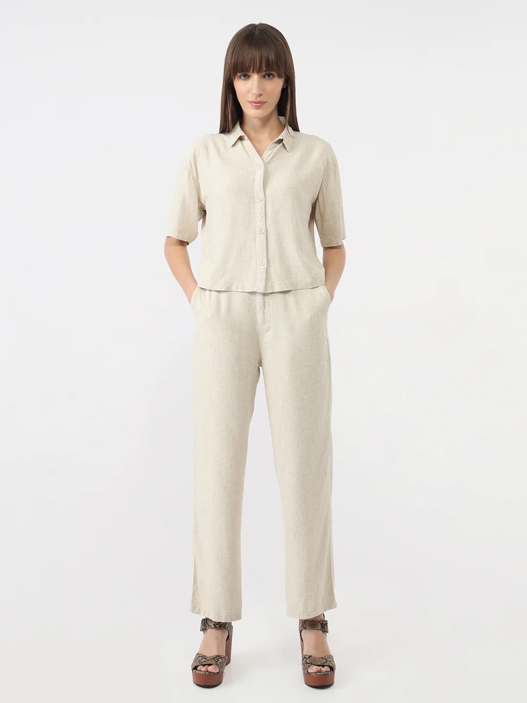 Women Light Natural Slim Crop Shirt - Image 3