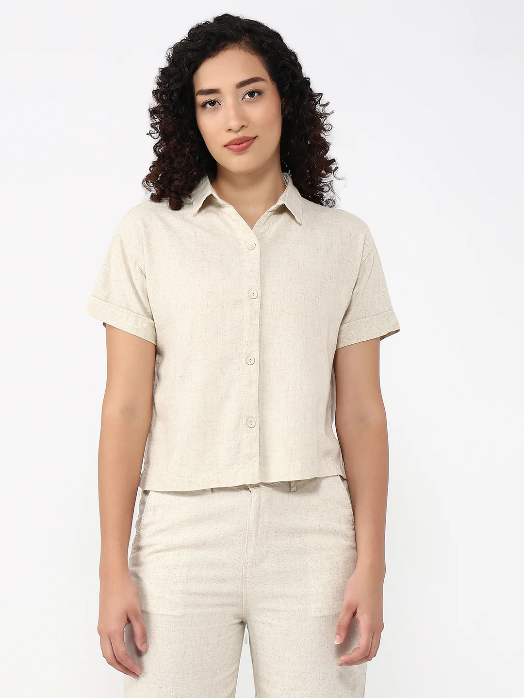 Women Light Natural Slim Fit Crop Shirt - Image 2