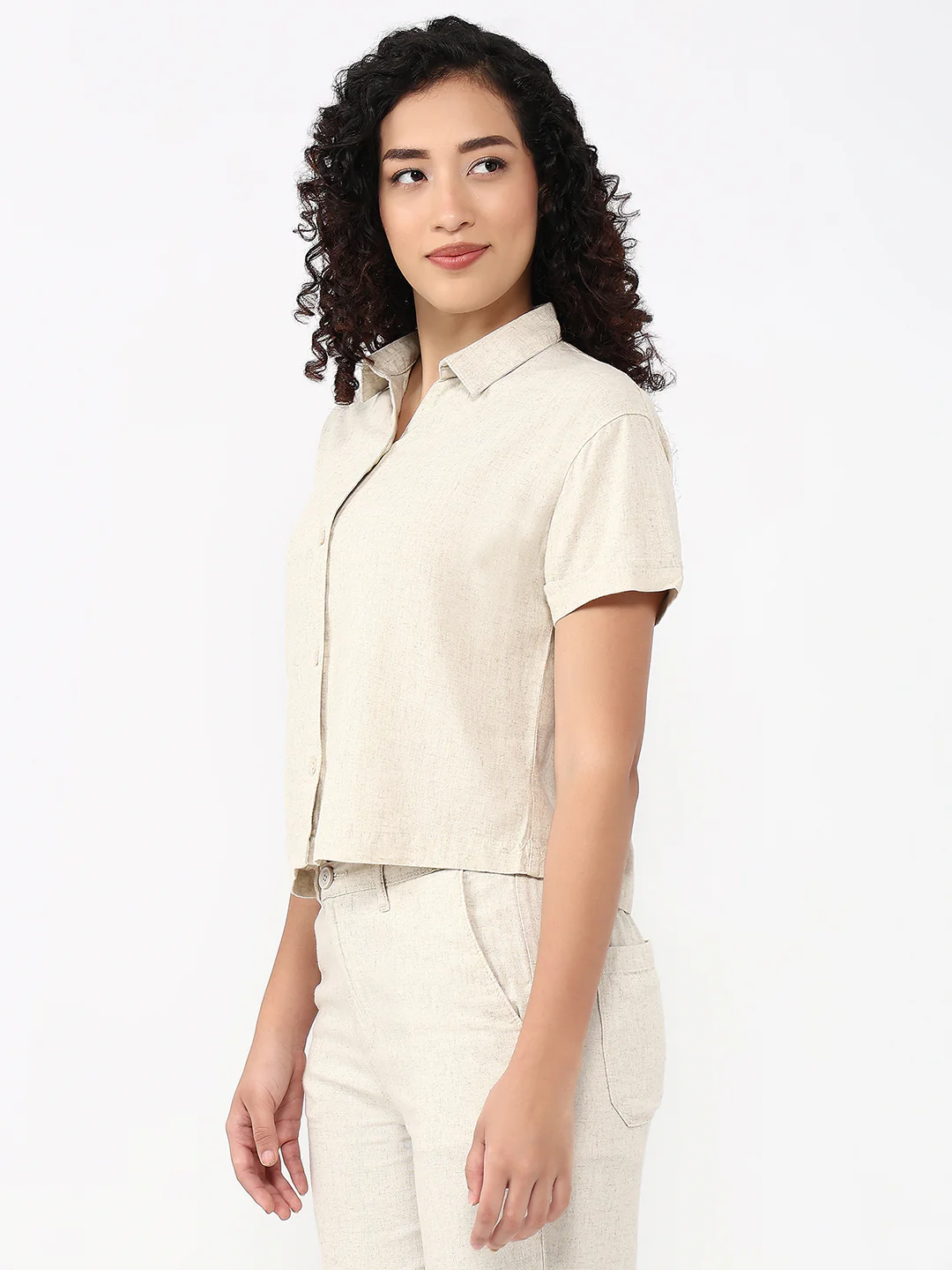 Women Light Natural Slim Fit Crop Shirt - Image 4