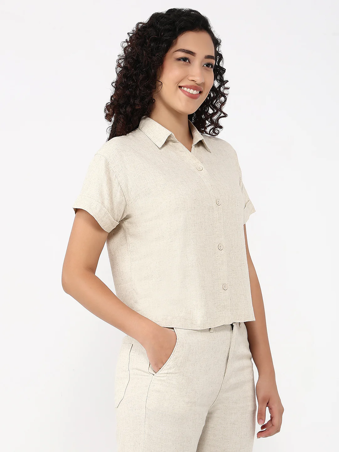 Women Light Natural Slim Fit Crop Shirt - Image 5