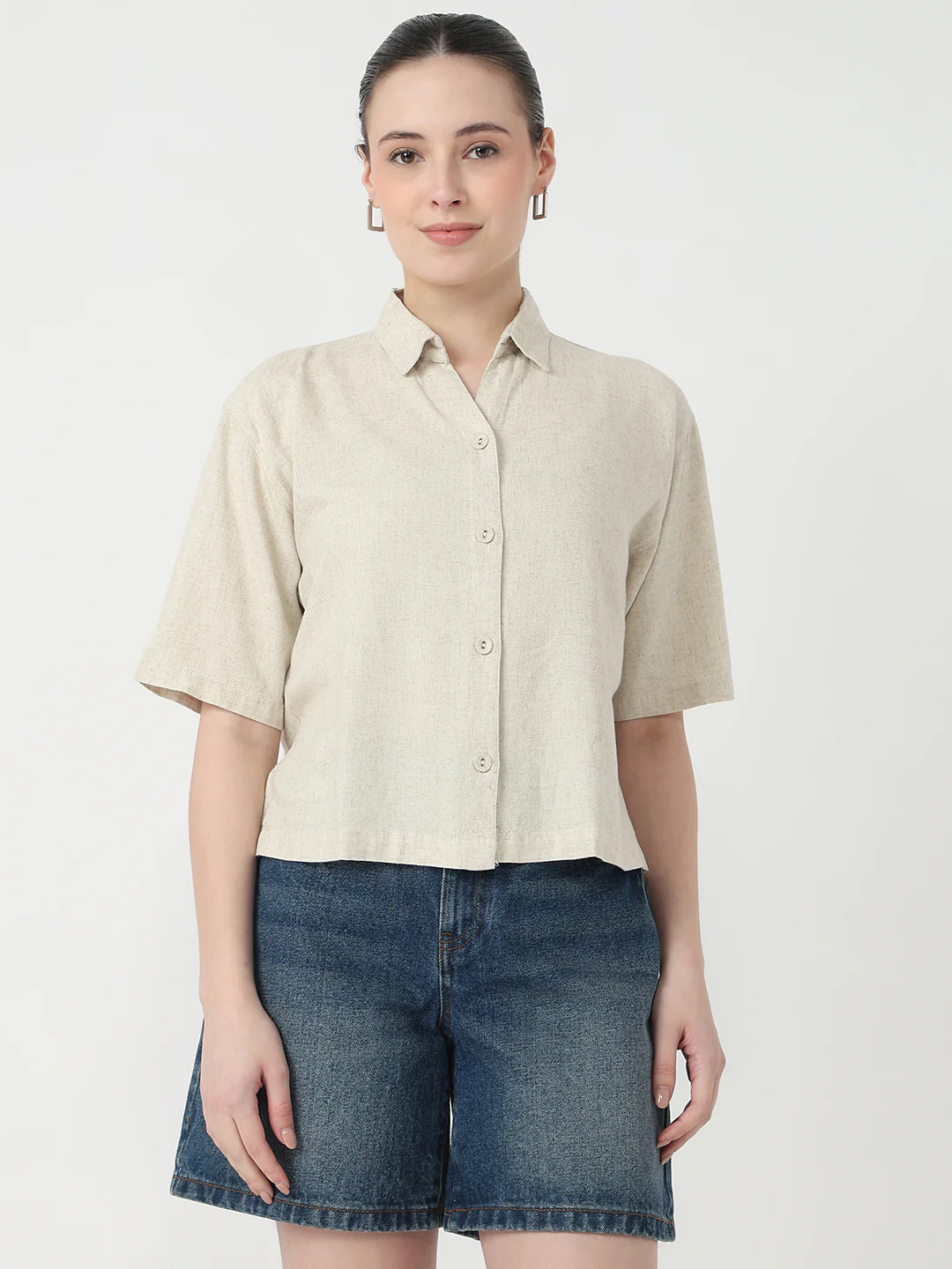 Women Light Natural Slim Fit Crop Shirt - Image 2
