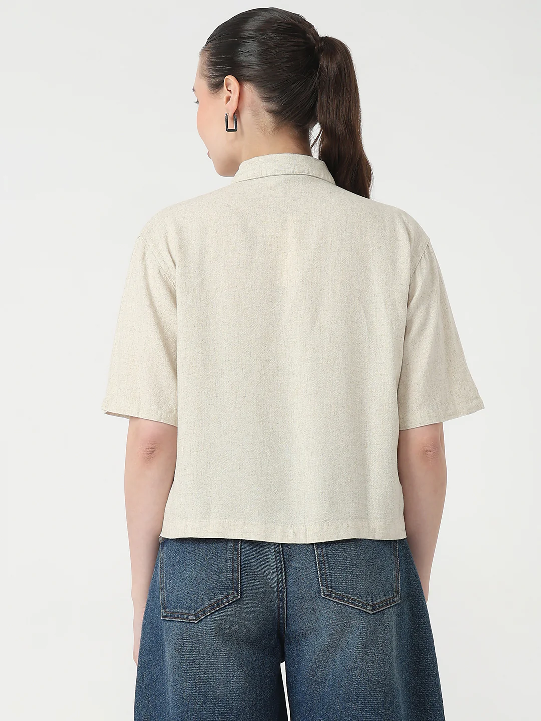 Women Light Natural Slim Fit Crop Shirt - Image 3