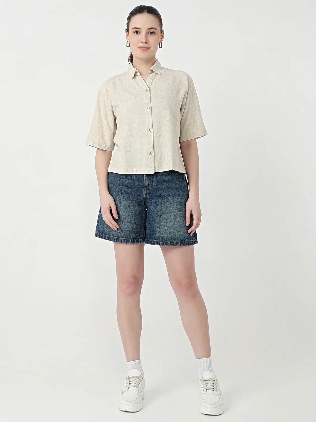 Women Light Natural Slim Fit Crop Shirt - Image 4