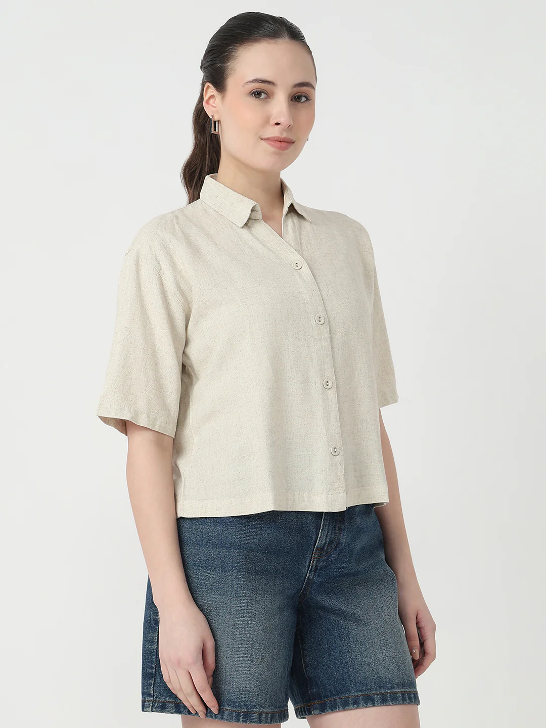 Women Light Natural Slim Fit Crop Shirt - Image 5