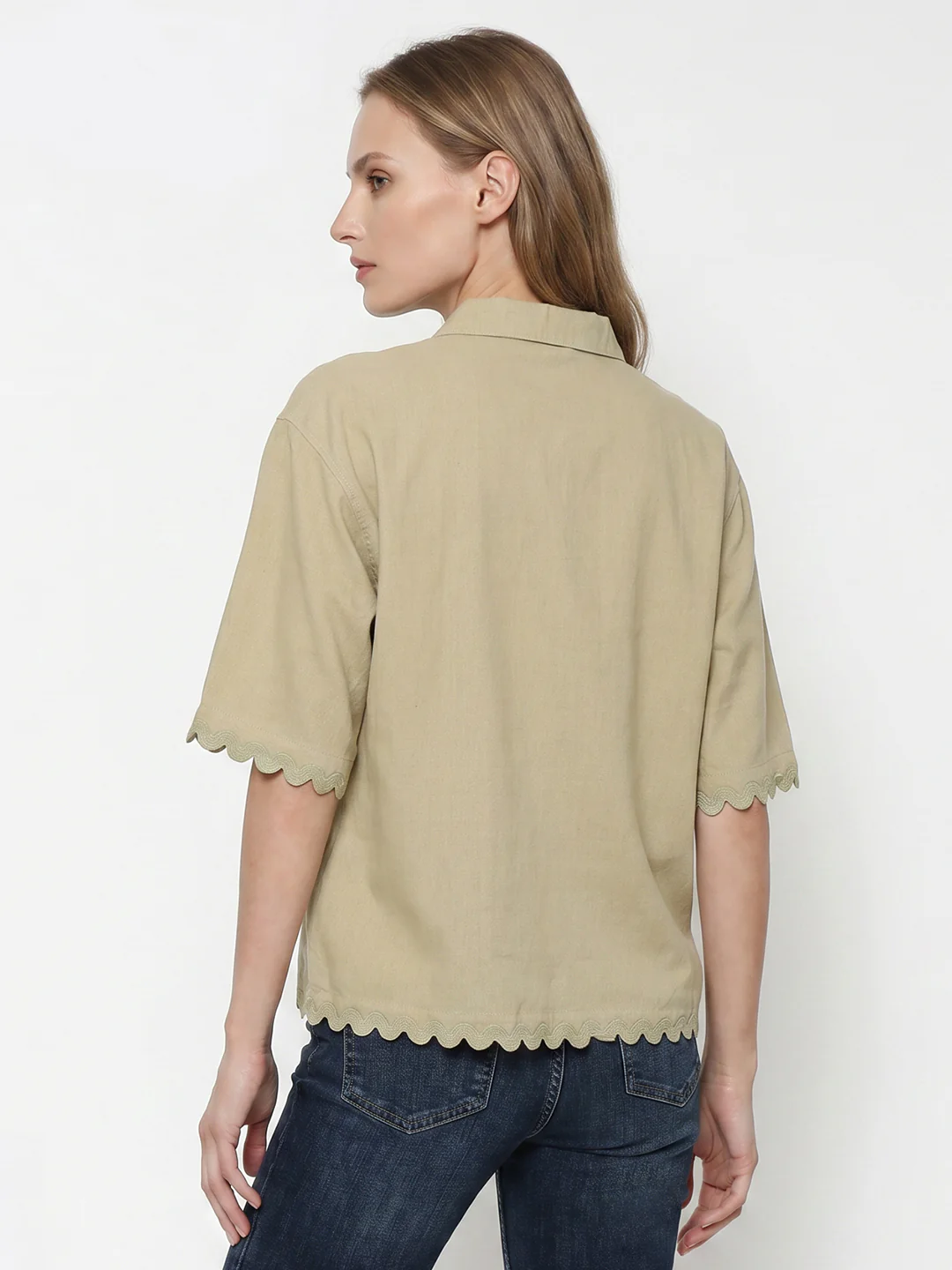 Women Light Olive Crop Shirt - Image 3