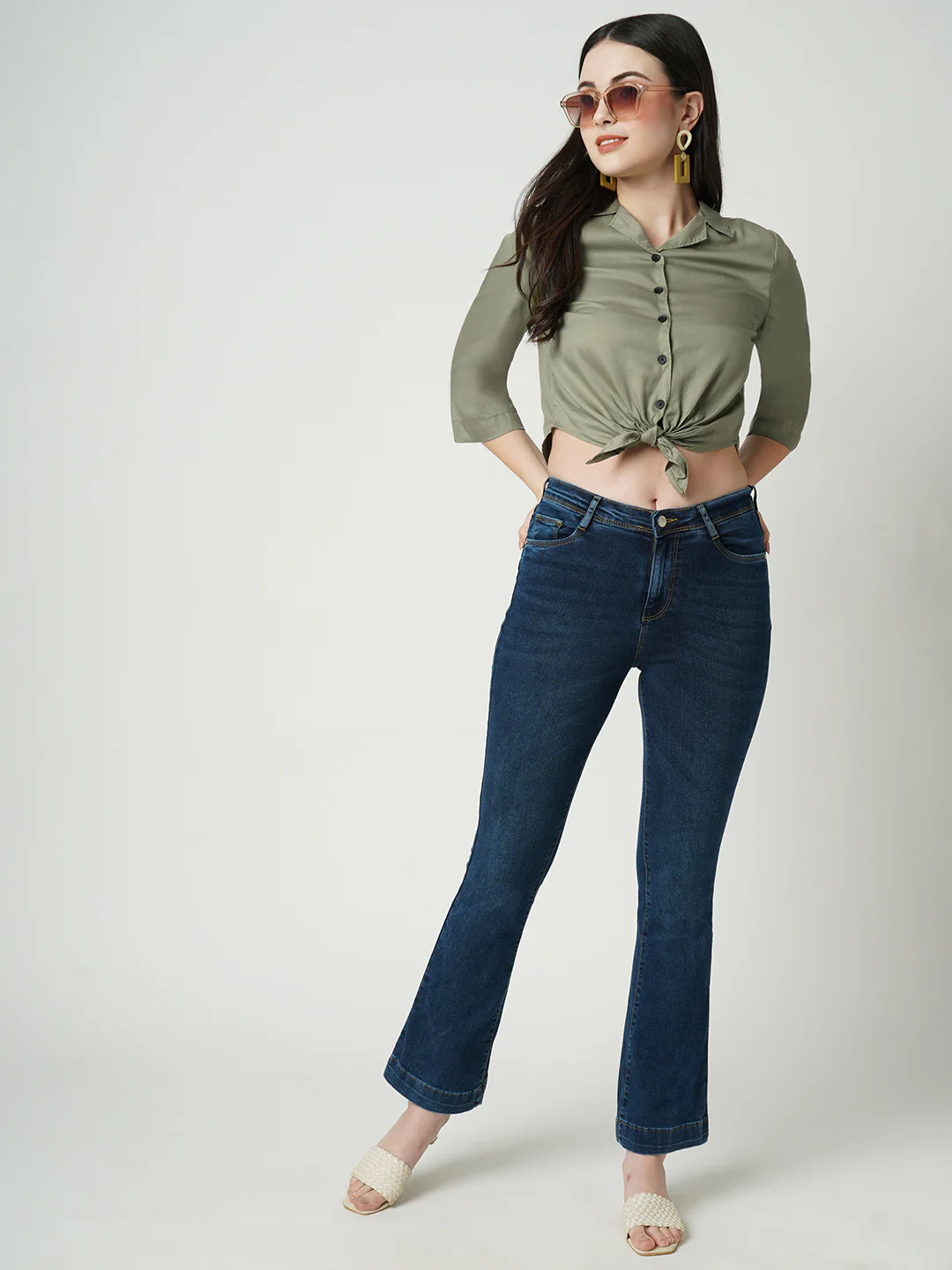Women Light Olive Crop Shirt - Image 4