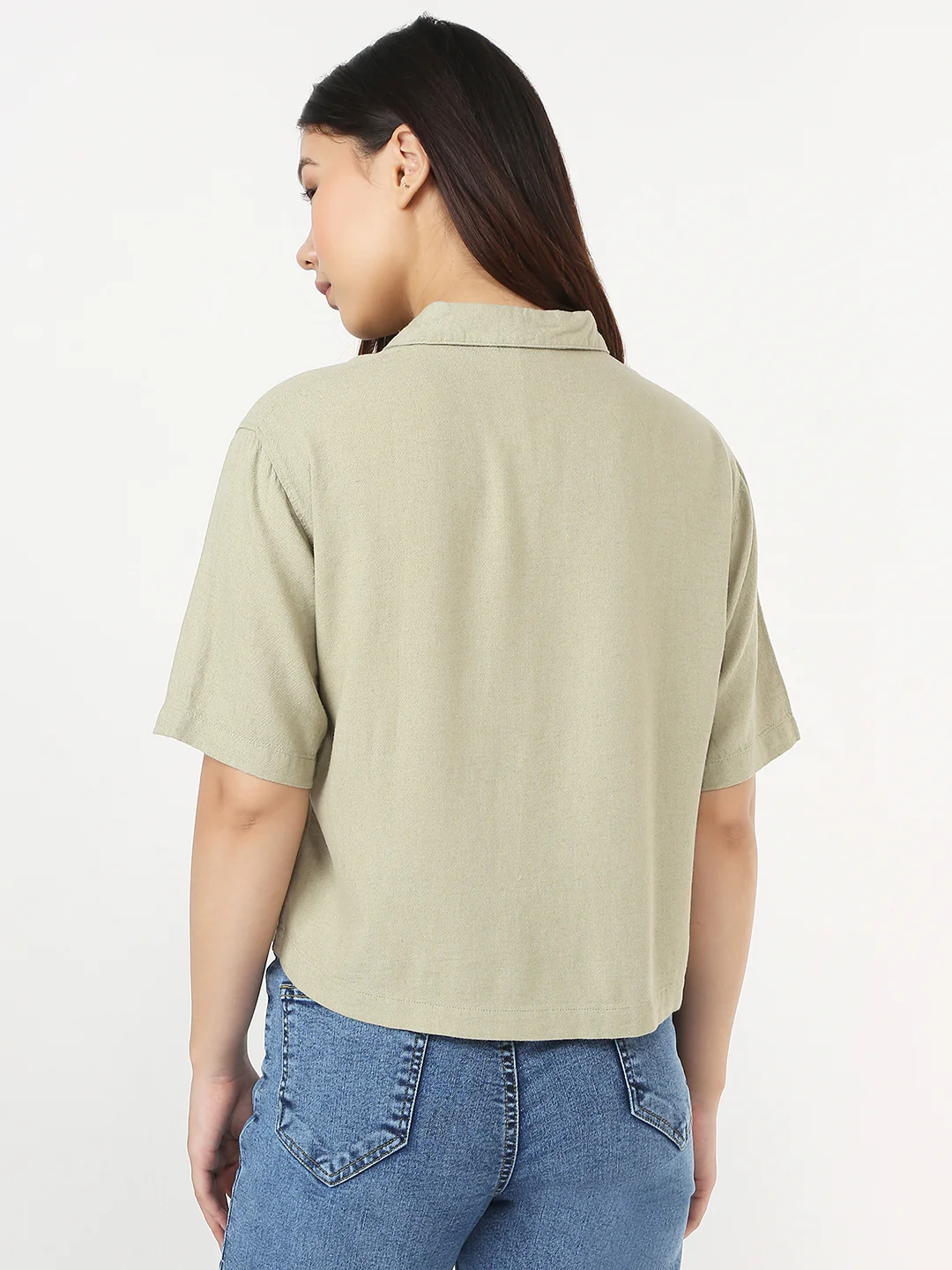 Women Light Olive Crop Shirt - Image 3