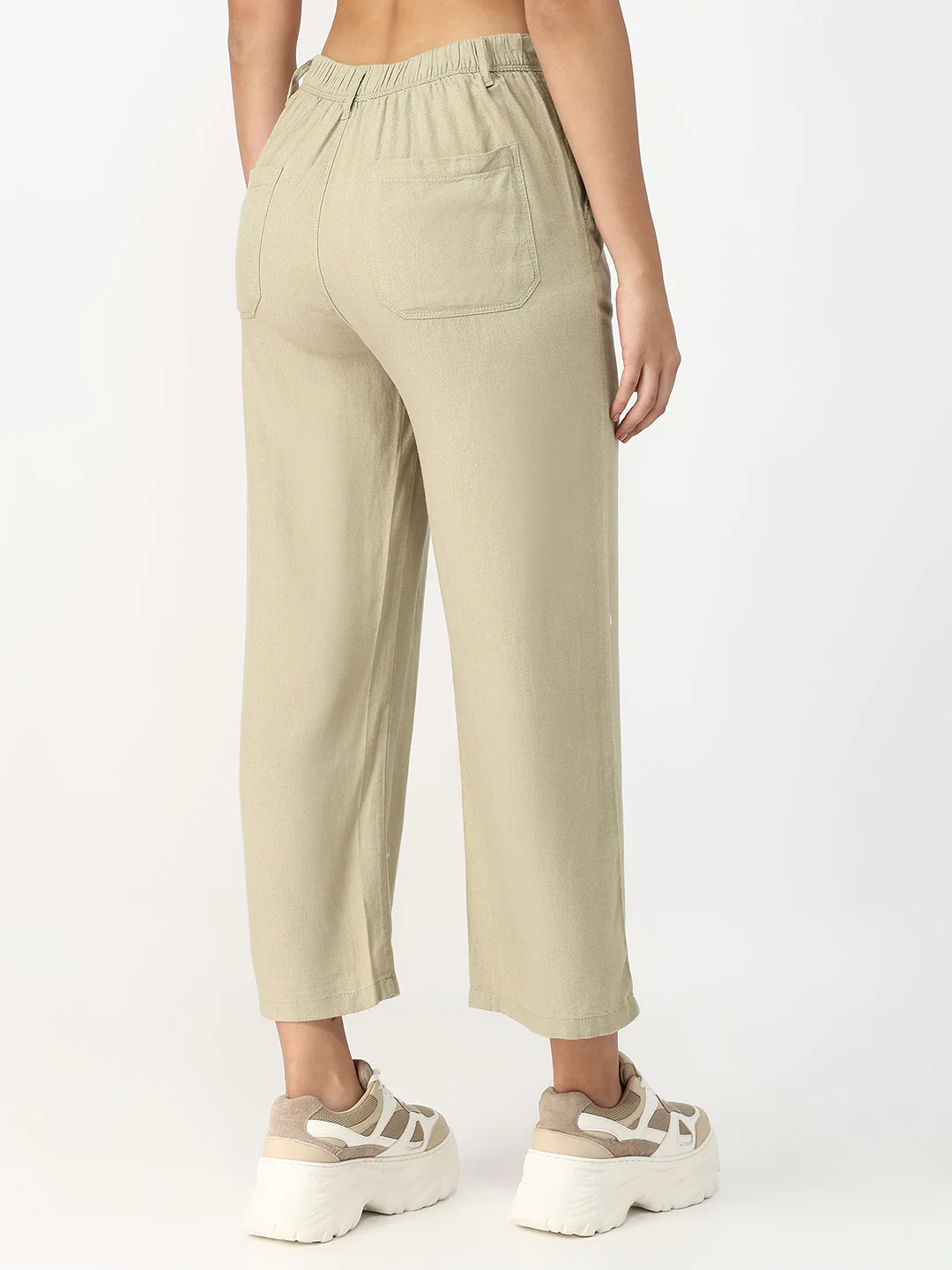 Women Light Olive Crop Wide Leg Trousers - Image 3