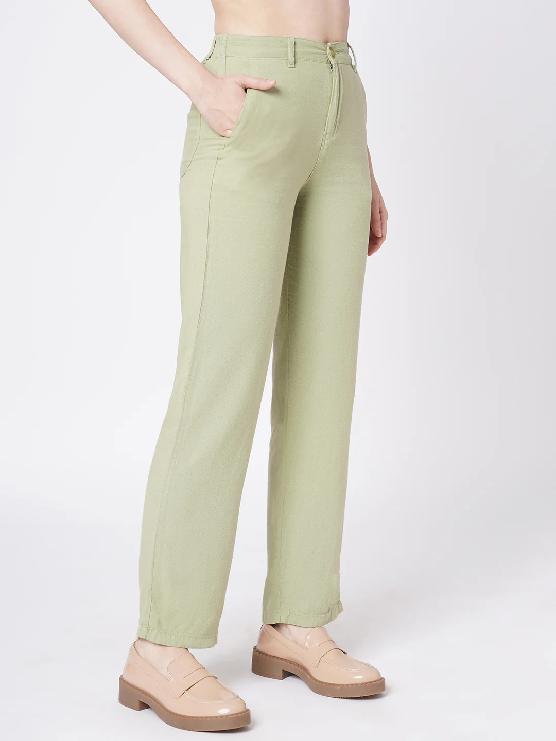 Women Light Olive High-Rise Loose Straight Jeans - Image 4