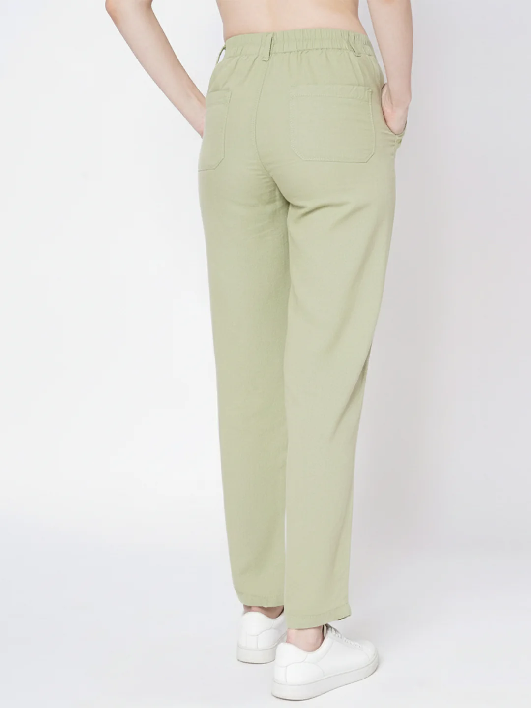 Women Light Olive High-Rise Straight Fit Korean Pants - Image 3
