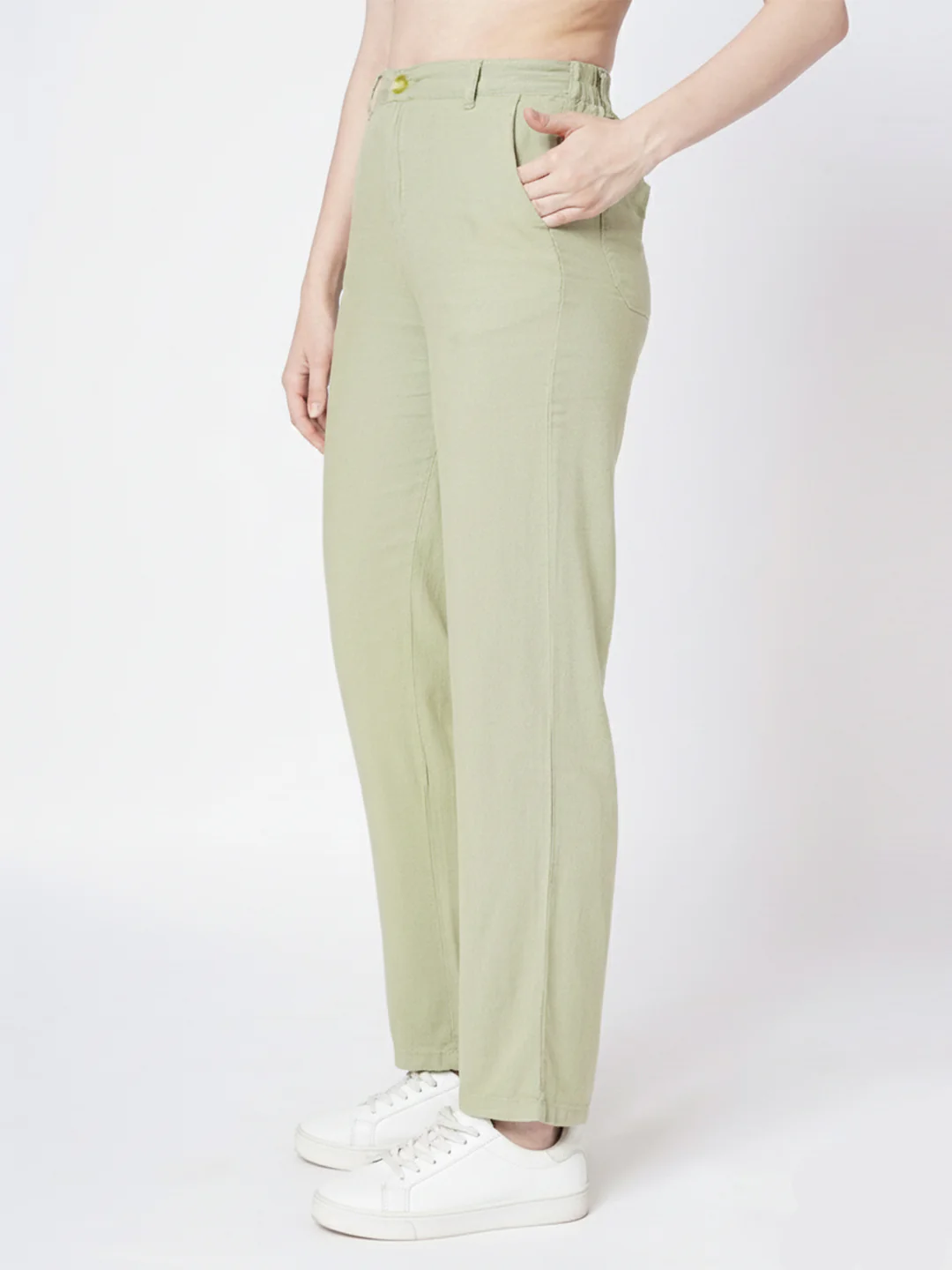 Women Light Olive High-Rise Straight Fit Korean Pants - Image 5