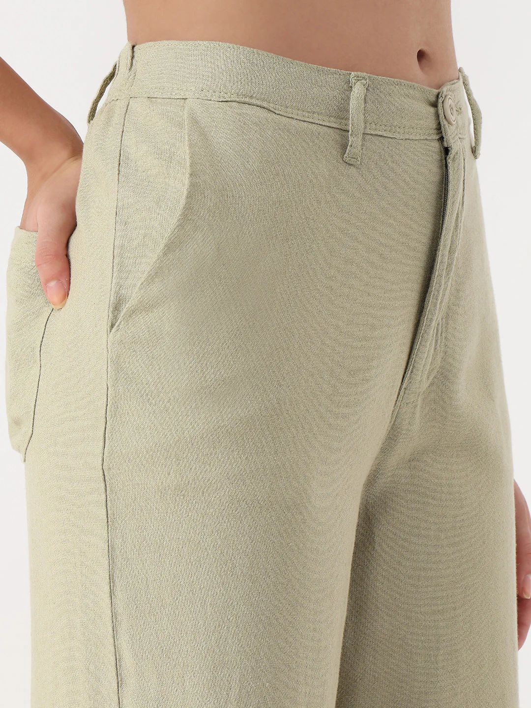 Women Light Olive Loose Straight Korean Pants - Image 5