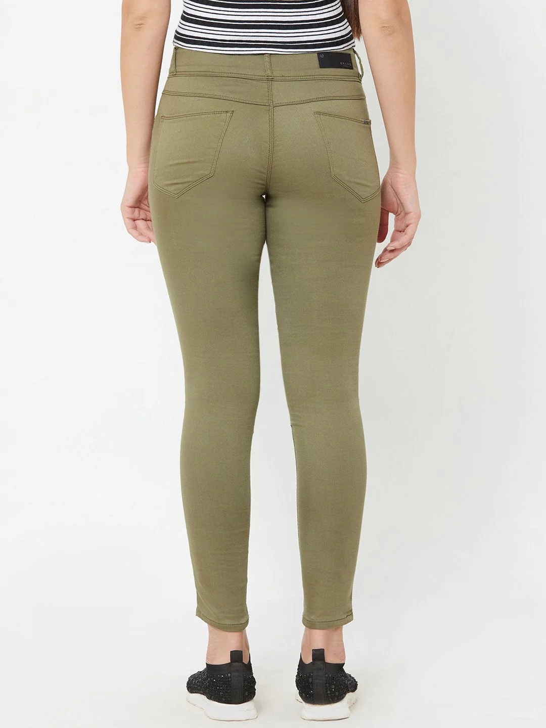 Women Light Olive Mid-Rise Skinny Crop Jeans - Image 3