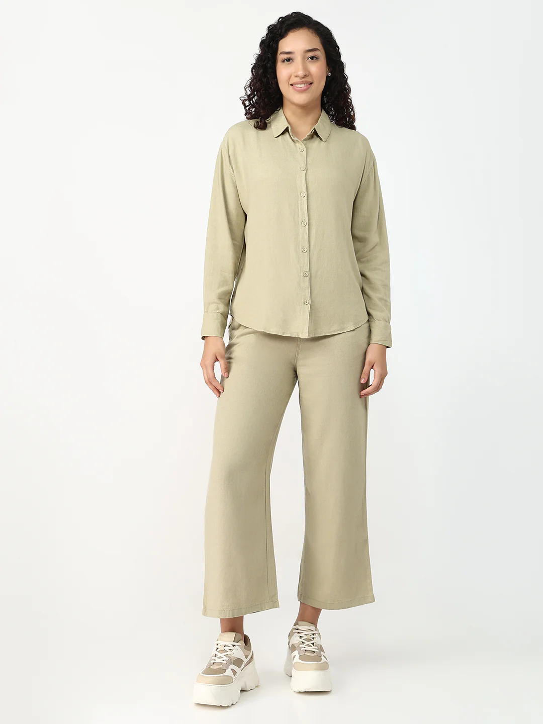 Women Light Olive Oversized Shirt - Image 4