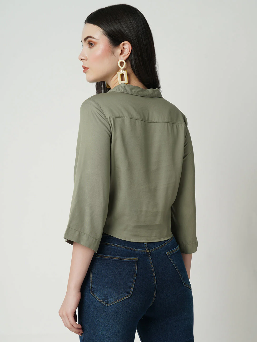 Women Light Olive Slim Shirt - Image 3