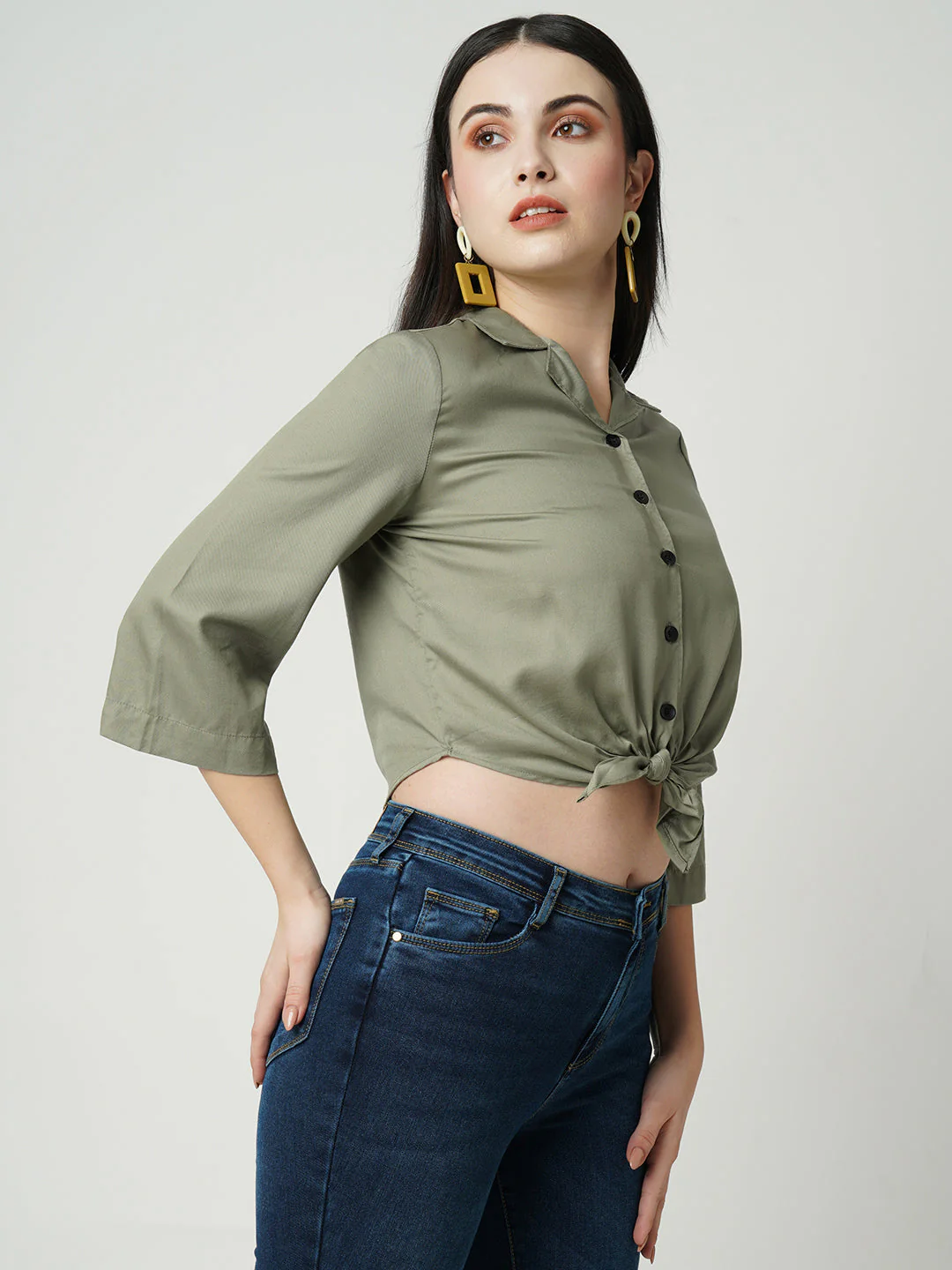 Women Light Olive Slim Shirt - Image 4
